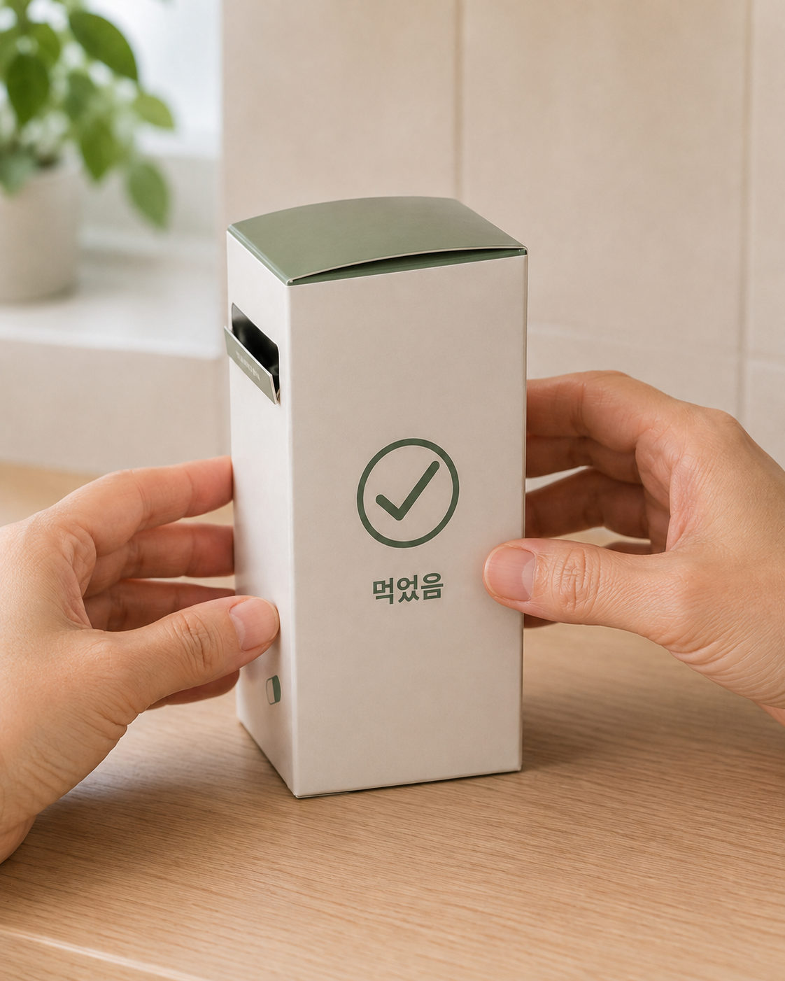 복용 후 한포체크를 돌려 먹었음 면이 보이도록 놓는 모습
